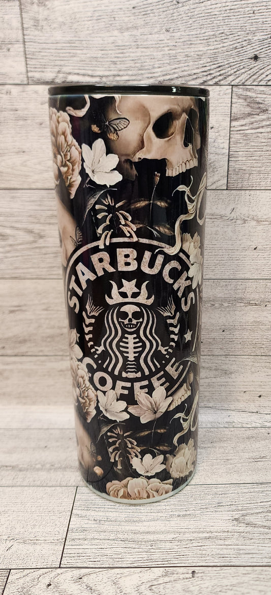 Starbucks Skull/Roses 20oz Stainless Steel Tumbler with Black Lid